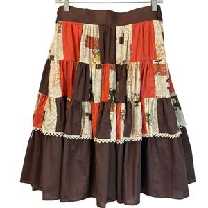 Vintage Fashions by Bettye Orange Patchwork Prairie Square Circle Skirt Size L